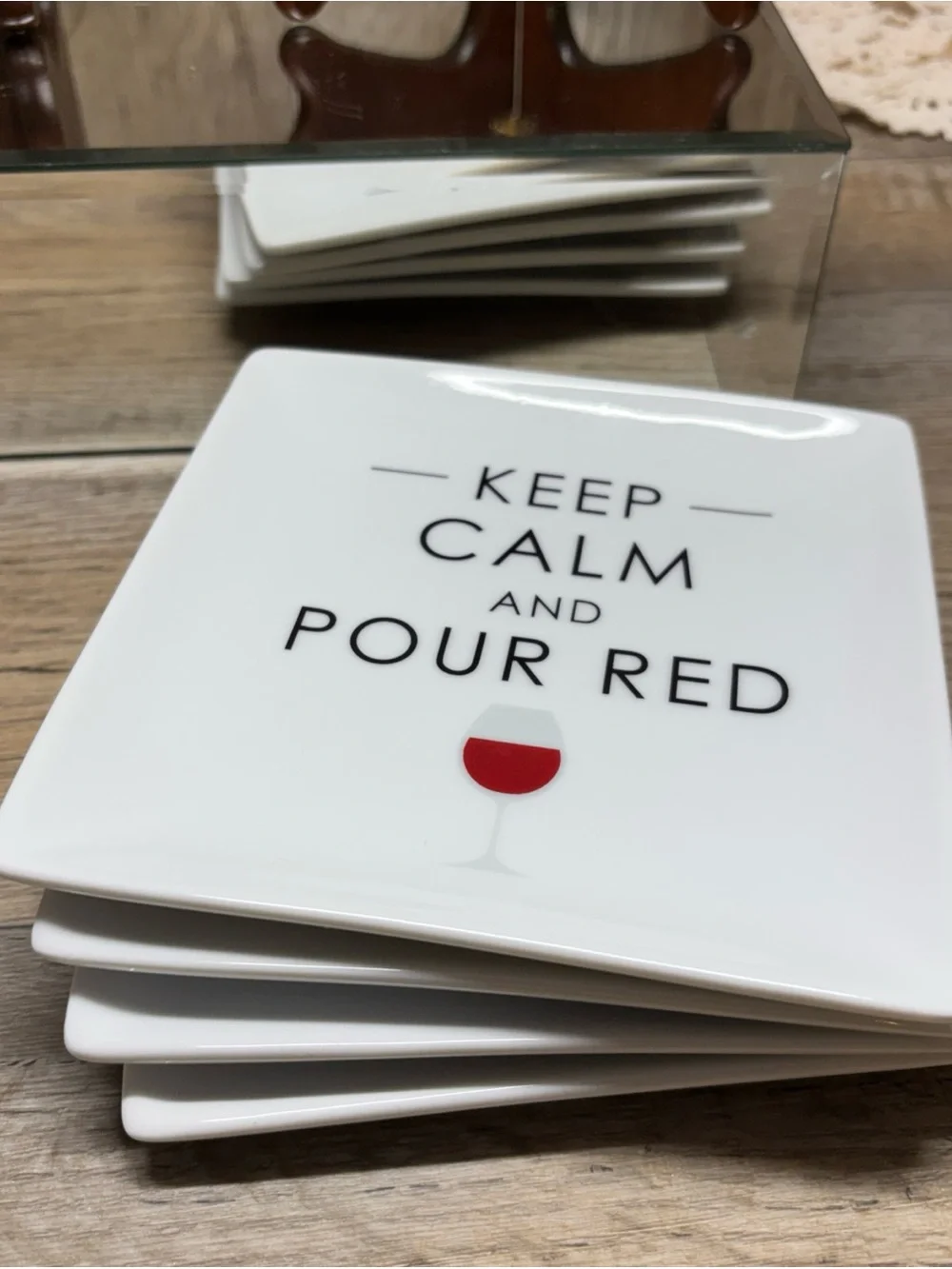 Pfaltzgraff 5 1/2” Ceramic Coasters/Appetizer Plates Set Of 4 Whine fun